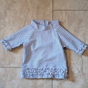 RuffleButts periwinkle blue seersucker ruffled rash guard swim top 3-6 Month